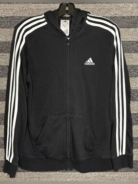 Adidas Black Full Zip Hoodie Sweatshirt Men’s Medium EUC
